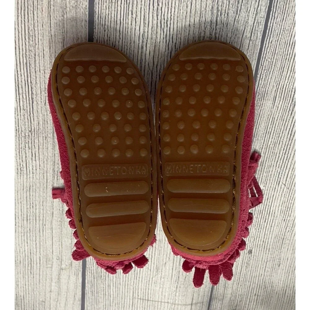 Pink Minnetonka Fringe Baby Girl Moccasins, Size 2